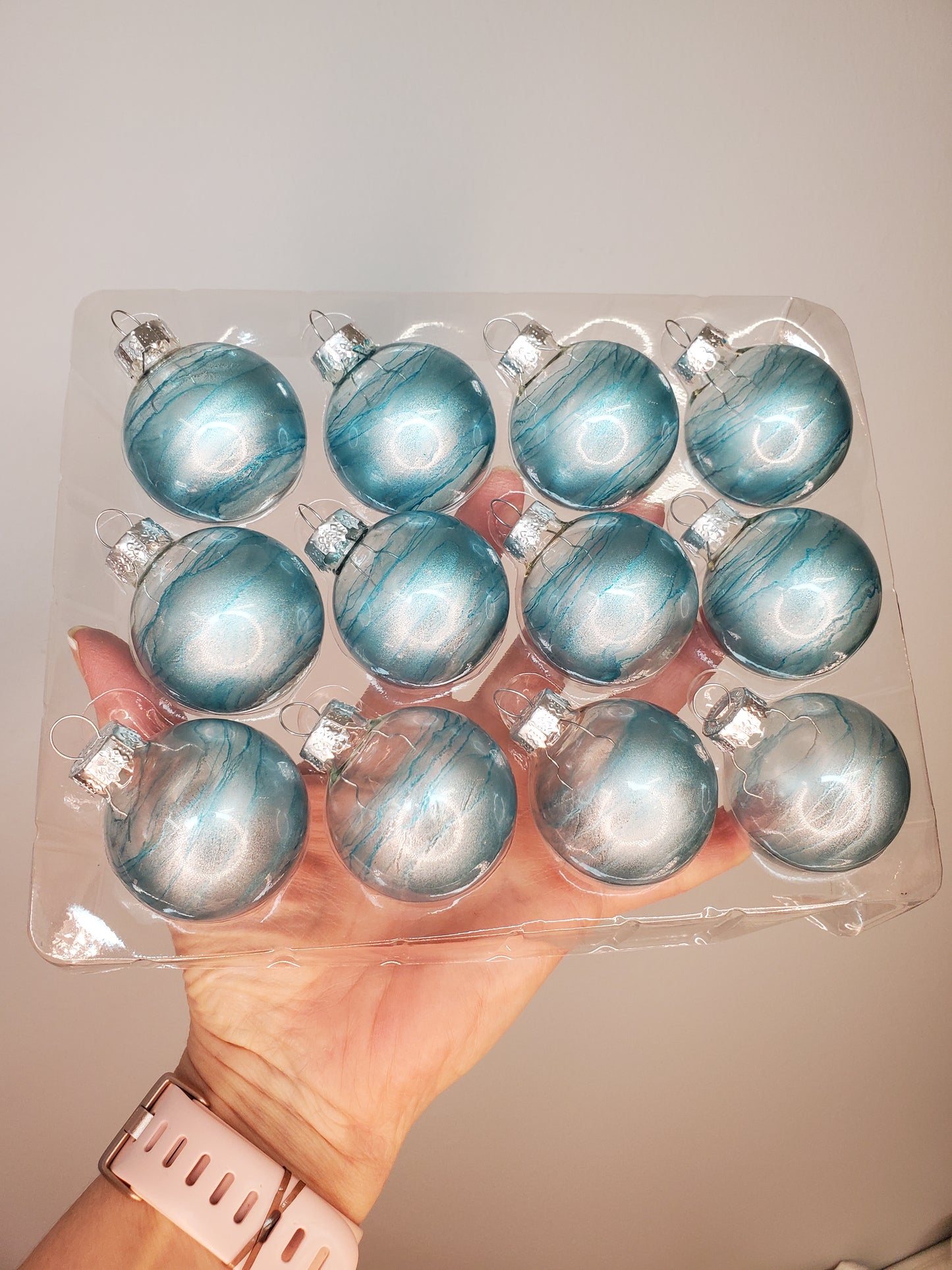 Blue/Silver mini ornaments glass set of 12